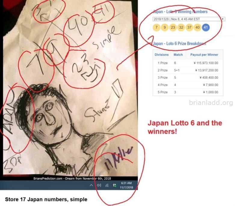 Japan Lotto 6 Psychic Winning Prediction Nov 2018 - Japan Lotto 6 And The Winners!  Psychic Brian Ladd...
Japan Lotto 6 And The Winners!  Psychic Brian Ladd
