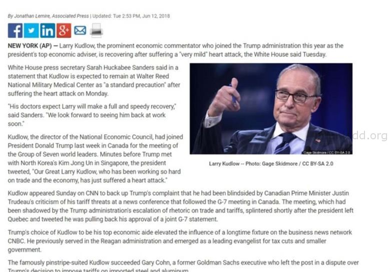 Lawrence Alan Kudlow Murder Russiam Vet Heart Attack Drug 10581 8 June 2018 6 News - June 12th, 2018, Trump Economic Adv...
June 12th, 2018, Trump Economic Adviser Larry Kudlow Recovering After Heart Attack..Look Close At This Dream From June 8t Of The Same Year  Fake News, More On The 'vet' Drug Made By Russia For The Murder Of People, And Its Got Nothing To With Animals (search My Site For More On This) Numbers, Trump Room 201 Larry Alaj, 2 People, Dies November 7th, 2018.

