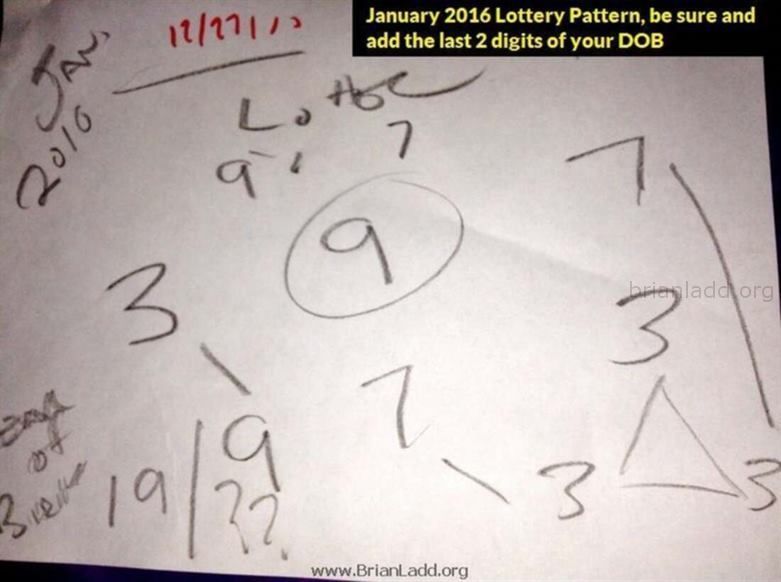 6836 27 December 2 - January 2016 Lottery Pattern, Be Sure and Add the Last 2 Digits of Your Dob...
January 2016 Lottery Pattern, Be Sure and Add the Last 2 Digits of Your Dob
