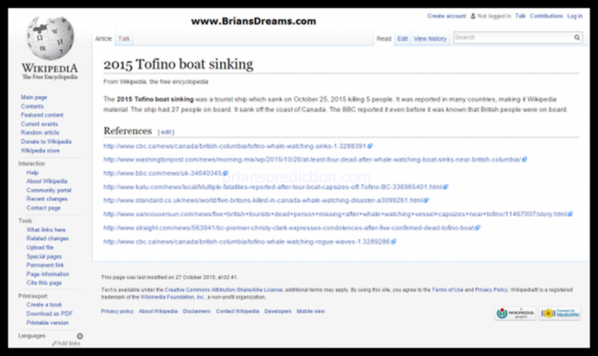 2015 Tofino boat sinking psychic prediction by Brian Ladd wiki
2015 Tofino boat sinking psychic prediction by Brian Ladd wiki
