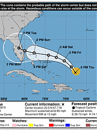 Hurricane_Dorian_Aug_2019_prediction_by_Psychic_Brian_Ladd_204603_5day_cone_with_line_and_wind-800x656.png
