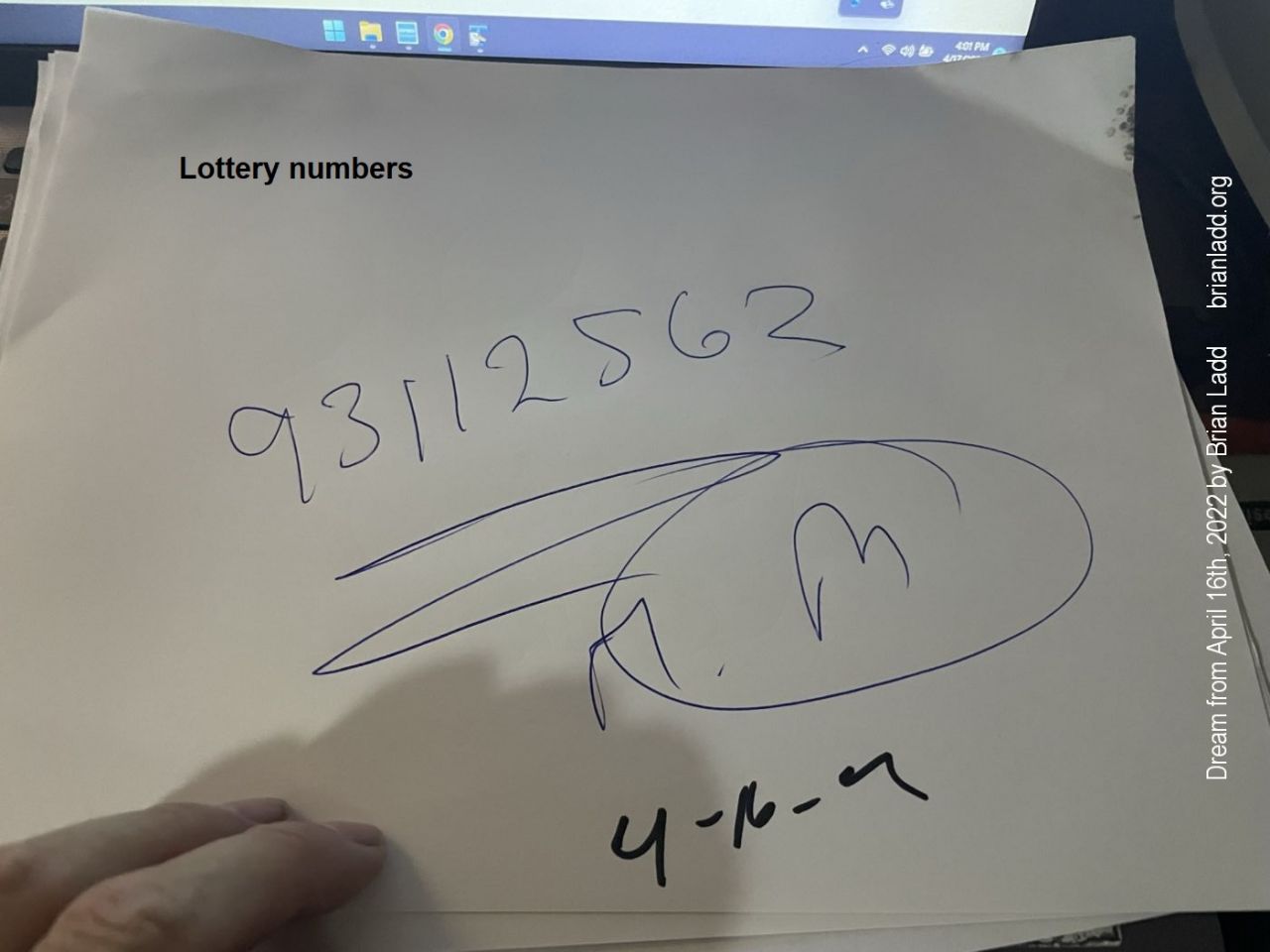 16 April 2022 1  Lottery numbers...
Lottery numbers.

